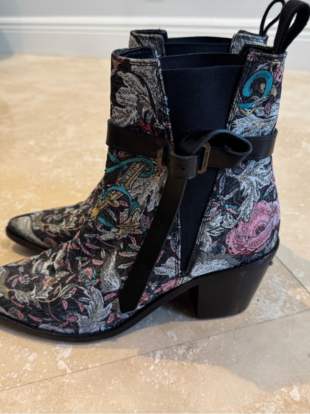 Festival Booties Zadig & Voltaire new summer floral & skull print. Original $495